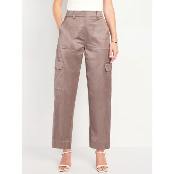 Old Navy Pants - Old Navy Satin Cargo Barrel Wide-Leg Pants Womens 10 Rose Mauve NEW